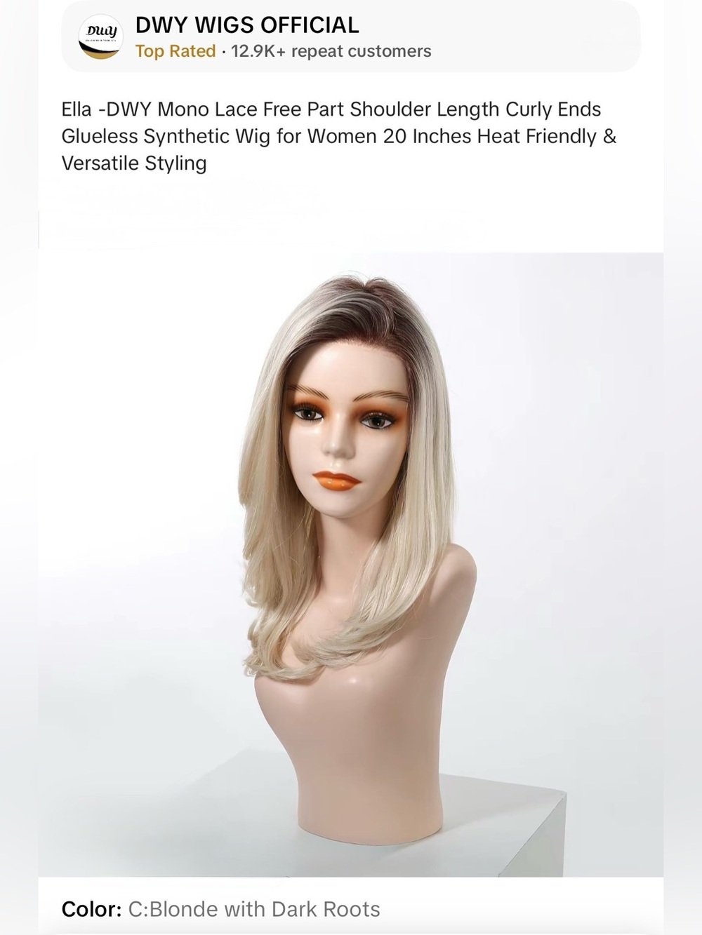 Ella DWY Rooted Blonde Monofilament